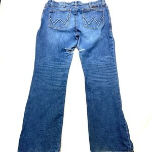 THRASHED Wrangler Willow Ultimate Riding Jeans Mens 38W Blue Mid-Rise Straight